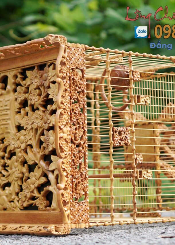 Lồng chim chào mào vuông đấu gỗ Cẩm vàng Hoa Mai Hóa Rồng bản độ gánh Yếm dạ 11 1 1 min scaled