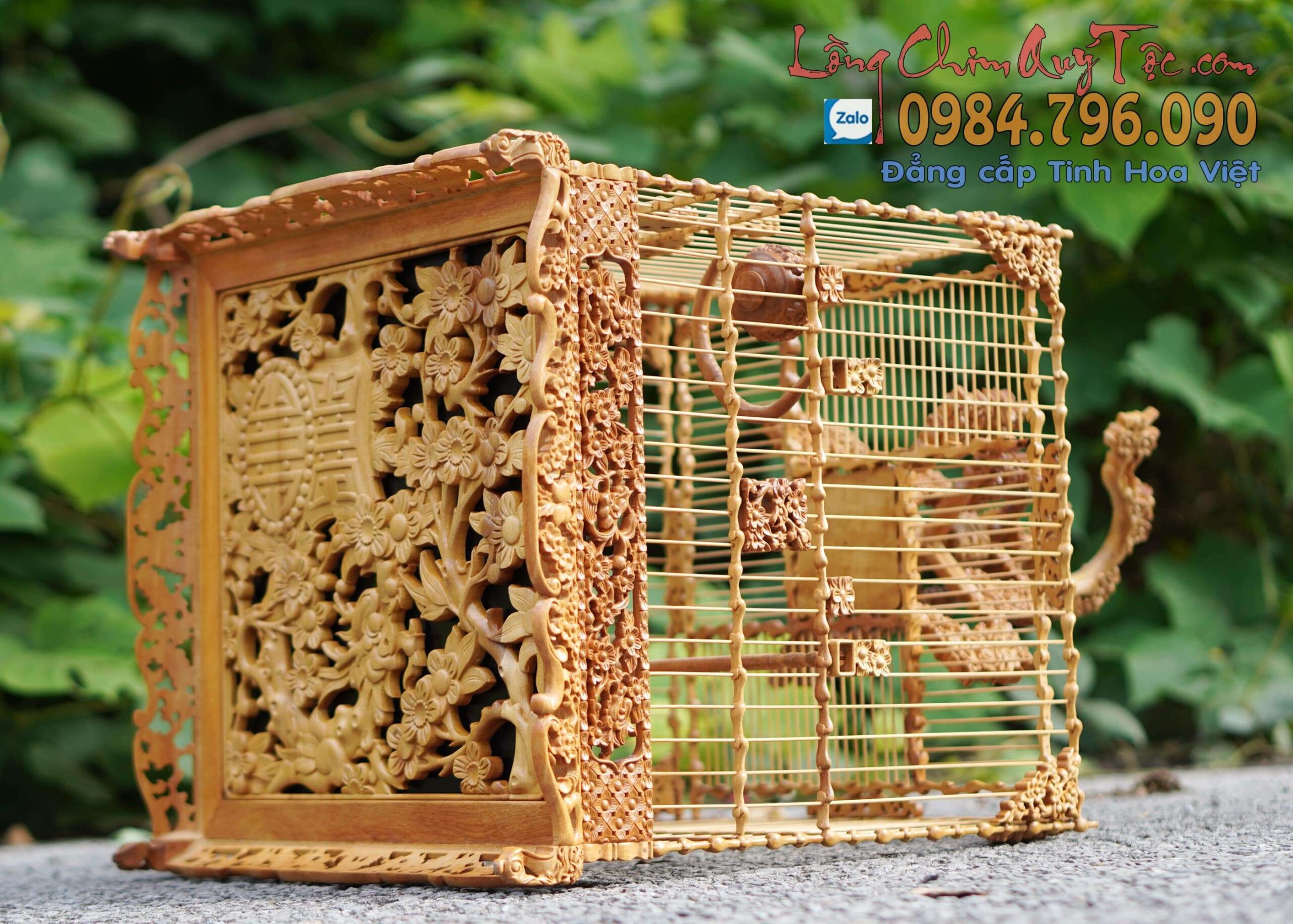 Lồng chim chào mào vuông đấu gỗ Cẩm vàng Hoa Mai Hóa Rồng bản độ gánh Yếm dạ 3 1 1 min scaled