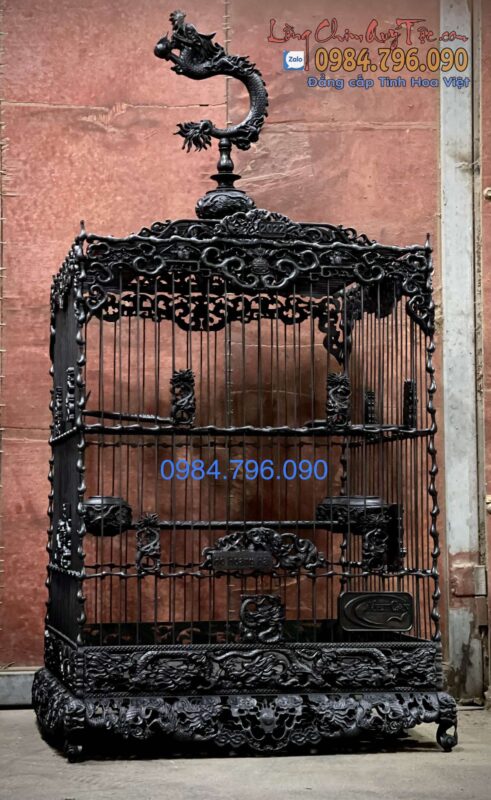 Lồng chim chào mào phom vuông cao – tích ngũ long tranh châu – bản đặc biệt 15 LỒNG CHIM CHÀO MÀO PHOM VUÔNG CAO – TÍCH NGŨ LONG TRANH CHÂU – BẢN ĐẶC BIỆT