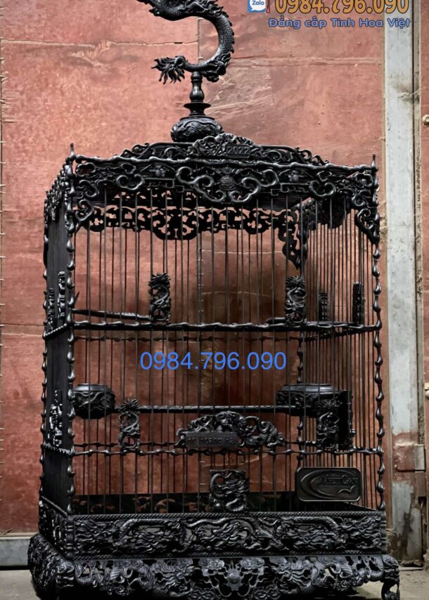 Lồng chim chào mào phom vuông cao – tích ngũ long tranh châu – bản đặc biệt 9 1 2 36