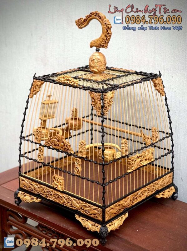 Lồng chim chào mào phom thái đấu – tích tùng hạc 19 LỒNG CHIM CHÀO MÀO PHOM THÁI ĐẤU – TÍCH TÙNG HẠC | GỖ CẨM VÀNG & MUN SỪNG ĐEN CAO CẤP
