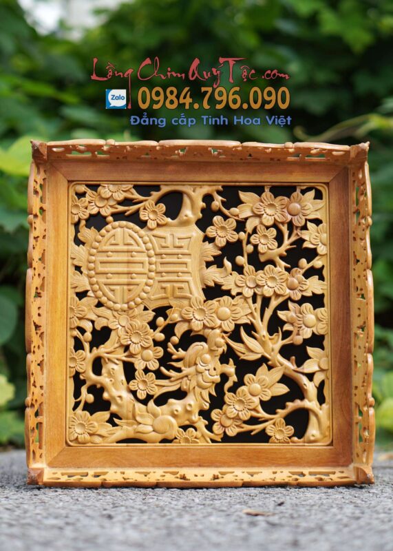Lồng chim chào mào vuông đấu gỗ Cẩm vàng Hoa Mai Hóa Rồng bản độ gánh Yếm dạ 20 Lồng chim chào mào vuông đấu gỗ Cẩm vàng Hoa Mai Hóa Rồng bản độ gánh Yếm Dạ
