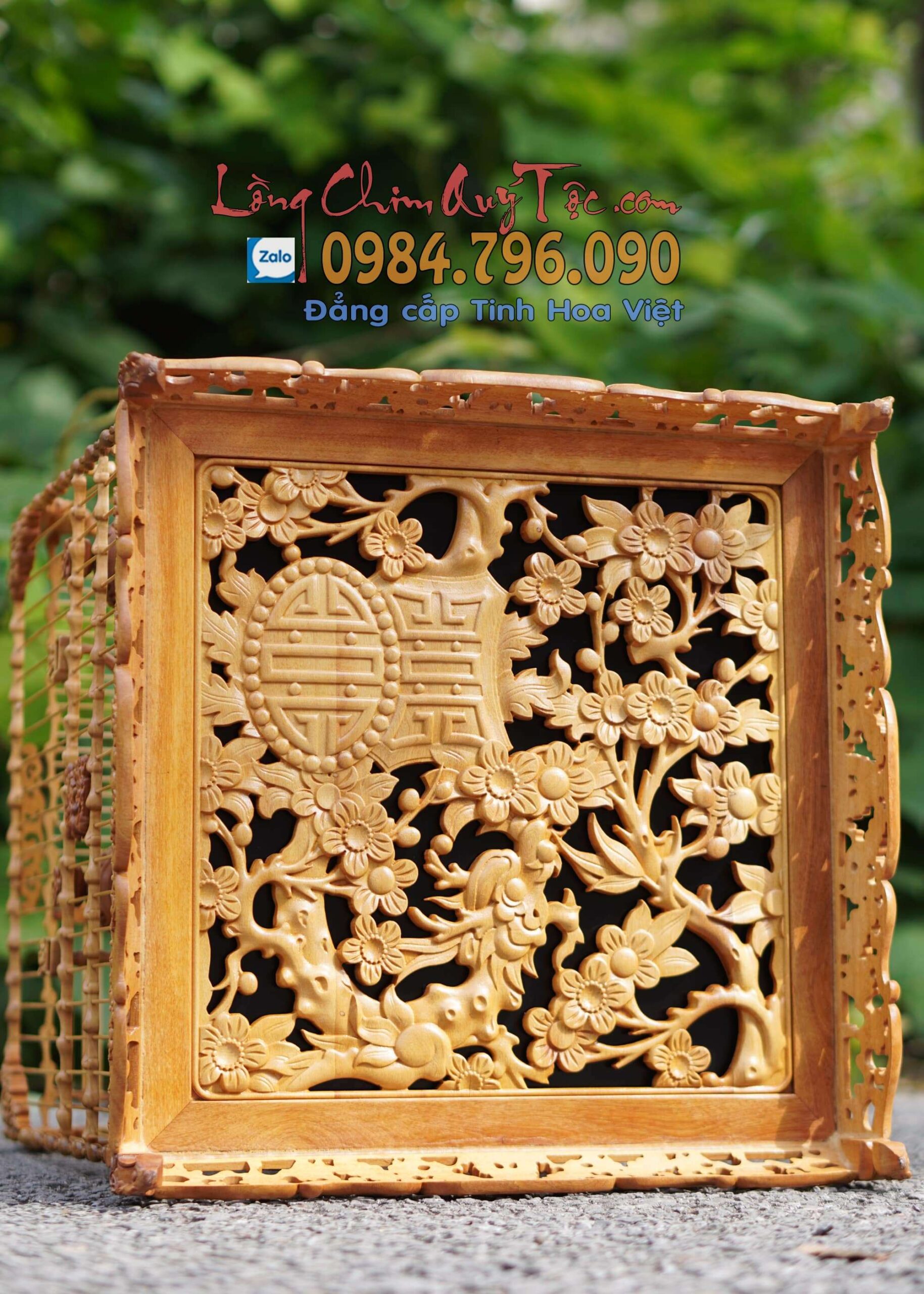 Lồng chim chào mào vuông đấu gỗ Cẩm vàng Hoa Mai Hóa Rồng bản độ gánh Yếm dạ 5 1 3 min scaled