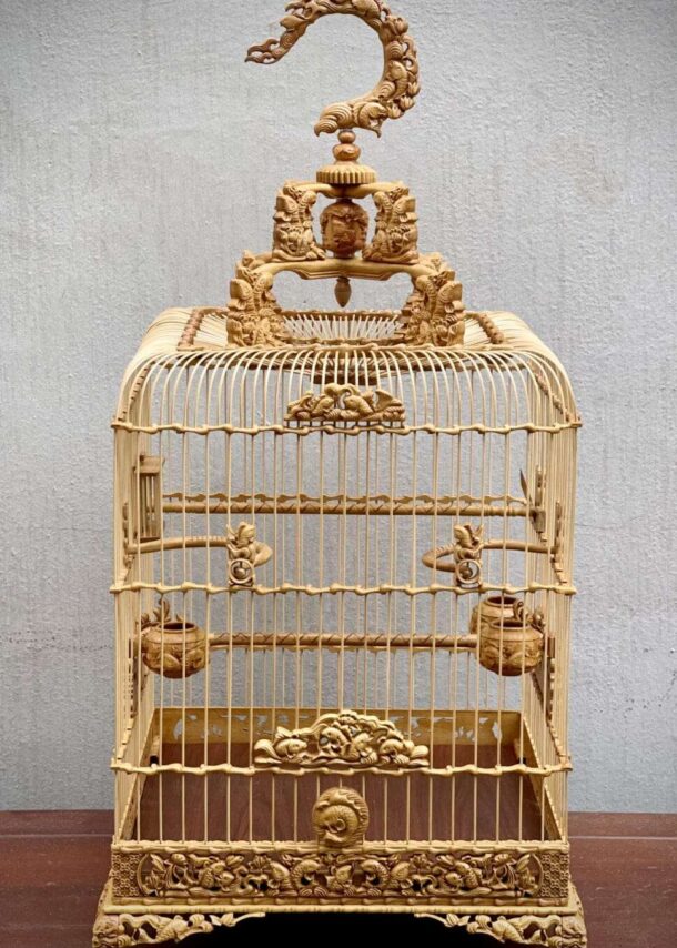 Lồng chim chào mào phom uốn vai – tích cửu ngư (sen cá) – gỗ cẩm vàng 12 1 4 min 15
