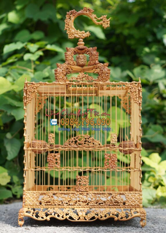 Lồng chim chào mào vuông đấu gỗ Cẩm vàng Hoa Mai Hóa Rồng bản độ gánh Yếm dạ 18 Lồng chim chào mào vuông đấu gỗ Cẩm vàng Hoa Mai Hóa Rồng bản độ gánh Yếm Dạ