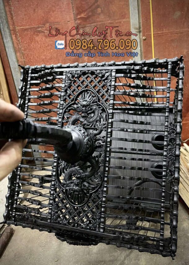 Lồng chim chào mào phom vuông cao – tích ngũ long tranh châu – bản đặc biệt 12 1 5 34