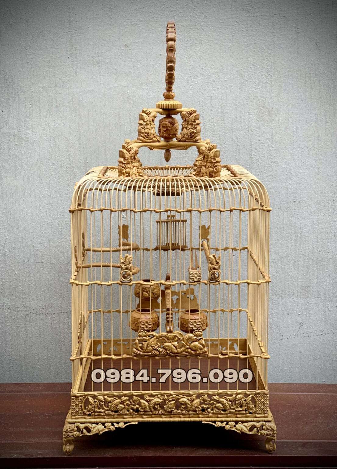 Lồng chim chào mào phom uốn vai – tích cửu ngư (sen cá) – gỗ cẩm vàng 7 1 6 min 11