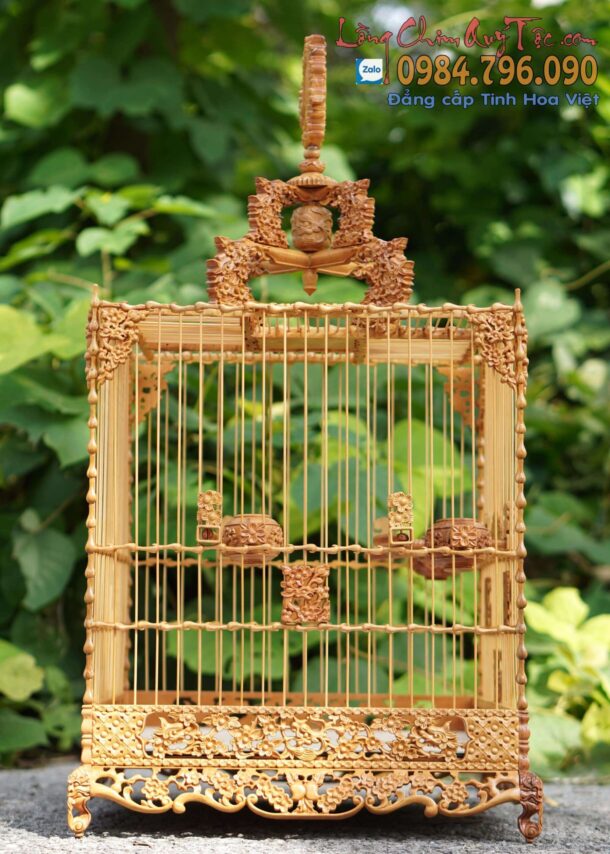 Lồng chim chào mào vuông đấu gỗ Cẩm vàng Hoa Mai Hóa Rồng bản độ gánh Yếm dạ 16 1 6 min scaled