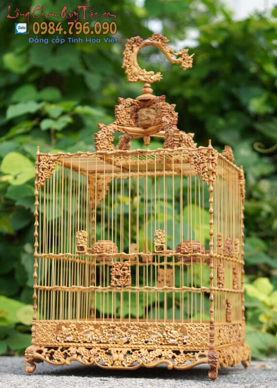 Lồng chim chào mào vuông đấu gỗ Cẩm vàng Hoa Mai Hóa Rồng bản độ gánh Yếm dạ 19 Lồng chim chào mào vuông đấu gỗ Cẩm vàng Hoa Mai Hóa Rồng bản độ gánh Yếm Dạ