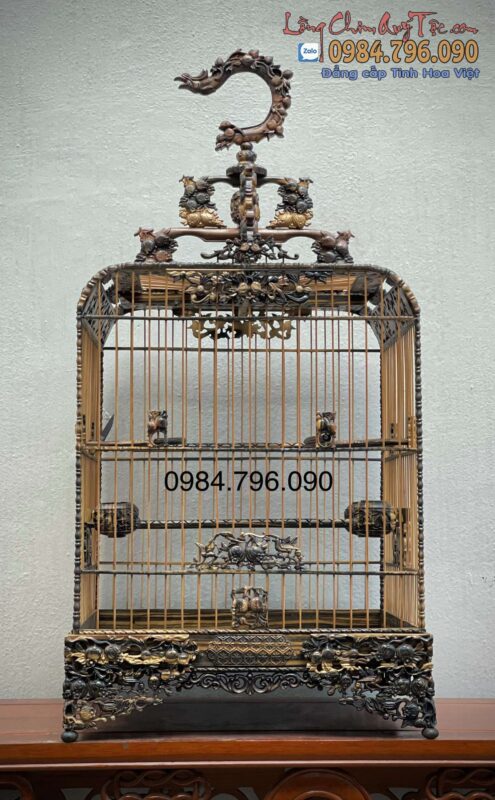 Lồng chim chào mào phom uốn góc – tích đào lựu 16 LỒNG CHIM CHÀO MÀO PHOM UỐN GÓC – TÍCH ĐÀO LỰU – GỖ MUN HOA CAO CẤP