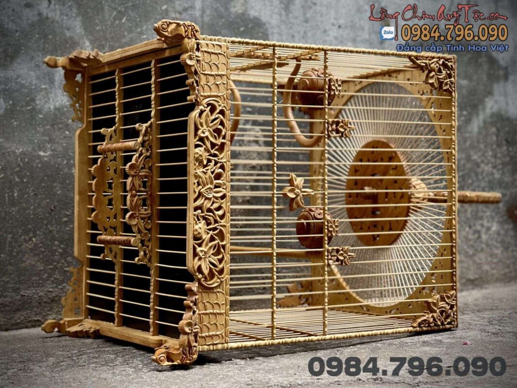 Lồng chim chào mào vuông đấu gỗ cẩm vàng siêu mịn chạm Hoa Lan Đột Biến 13 Lồng Chim Chào Mào Phom Vuông Đấu – Hoa Lan Đột Biến