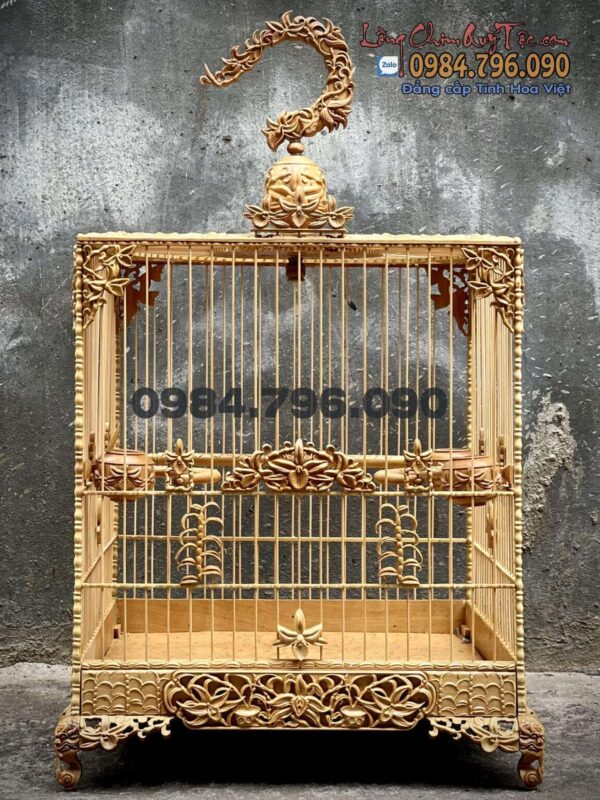 Lồng chim chào mào vuông đấu gỗ cẩm vàng siêu mịn chạm Hoa Lan Đột Biến 11 Lồng Chim Chào Mào Phom Vuông Đấu – Hoa Lan Đột Biến