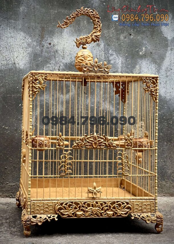Lồng chim chào mào vuông đấu gỗ cẩm vàng siêu mịn chạm Hoa Lan Đột Biến 9 z4313946310628 c2d552c0f18575e5699b460813953ba2 min