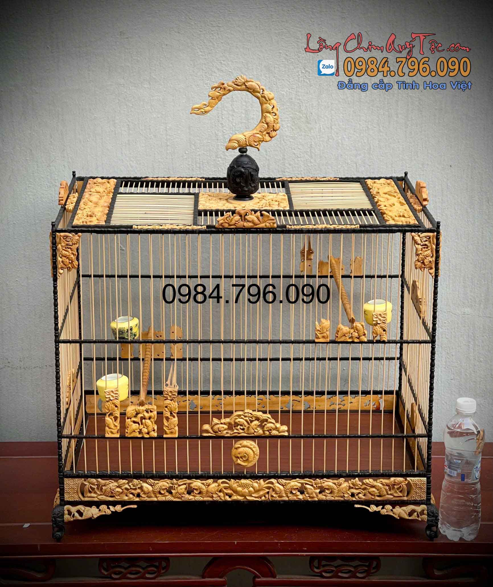 Lồng Lực Cho Chào Mào tích chạm Cửu Ngư 2 Màu Gỗ Quý 1 4 5