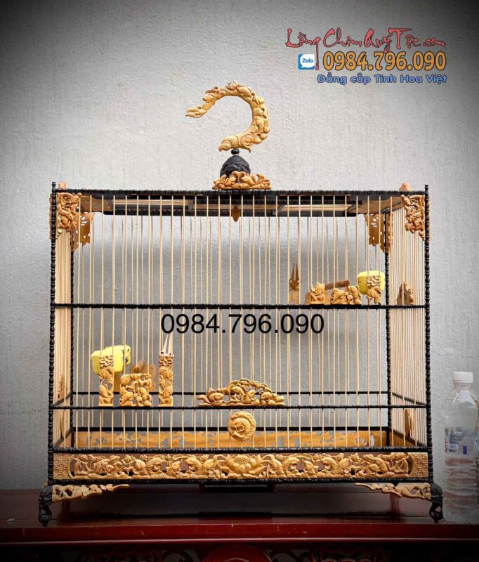 Lồng Lực Cho Chào Mào tích chạm Cửu Ngư 2 Màu Gỗ Quý 8 4 7