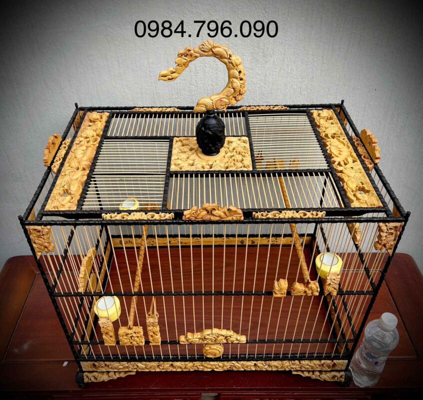 Lồng Lực Cho Chào Mào tích chạm Cửu Ngư 2 Màu Gỗ Quý 2 Lồng Lực – Mẫu Lồng Tập Lực Mini Cho Chào Mào Chuẩn 60cm