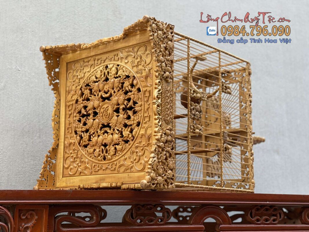 LỒNG CHIM CHÀO MÀO PHOM UỐN GÓC – TÍCH CHẠM ĐÀO LỰU CỰC KỲ TINH XẢO