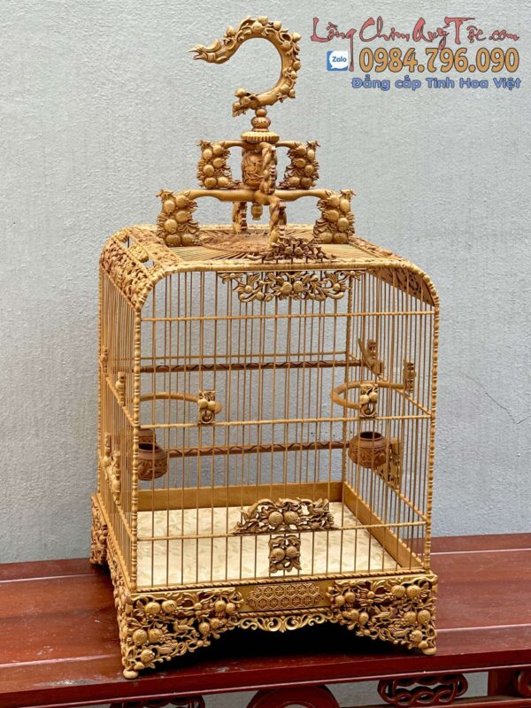 LỒNG CHIM CHÀO MÀO PHOM UỐN GÓC – TÍCH CHẠM ĐÀO LỰU CỰC KỲ TINH XẢO