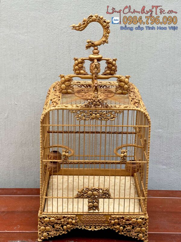 LỒNG CHIM CHÀO MÀO PHOM UỐN GÓC – TÍCH CHẠM ĐÀO LỰU CỰC KỲ TINH XẢO