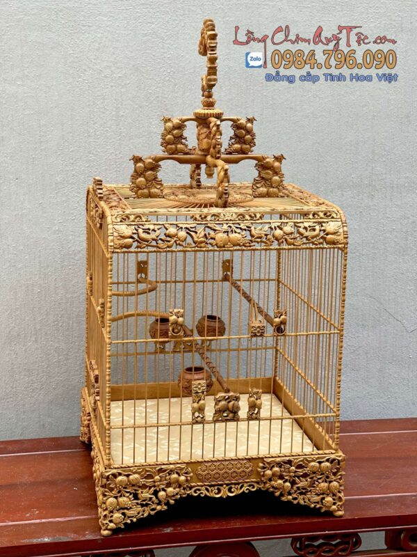 LỒNG CHIM CHÀO MÀO PHOM UỐN GÓC – TÍCH CHẠM ĐÀO LỰU CỰC KỲ TINH XẢO