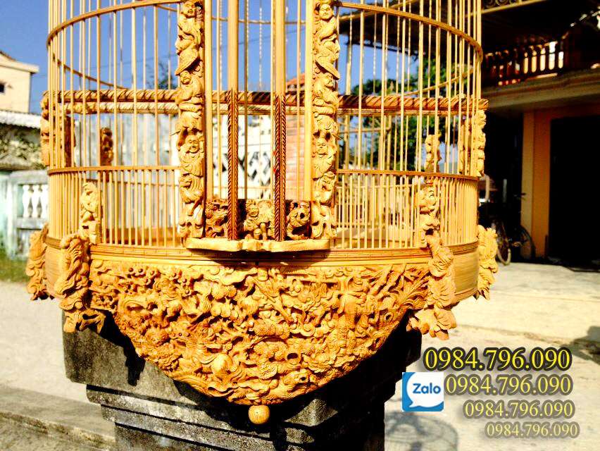 Lồng chim chào mào tre già chào mào bản 64 nan chạm Bát Tiên Quần Thú 12 Lồng chim chào mào Tre Già – Tuyệt Tác Thủ Công Cho Người Chơi Chim Sành Điệu