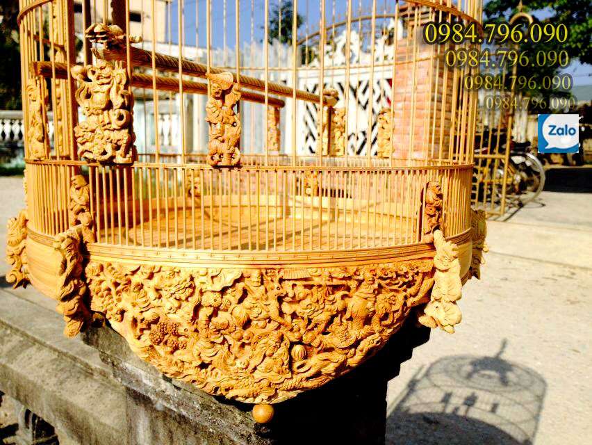 Lồng chim chào mào tre già chào mào bản 64 nan chạm Bát Tiên Quần Thú 16 Lồng chim chào mào Tre Già – Tuyệt Tác Thủ Công Cho Người Chơi Chim Sành Điệu