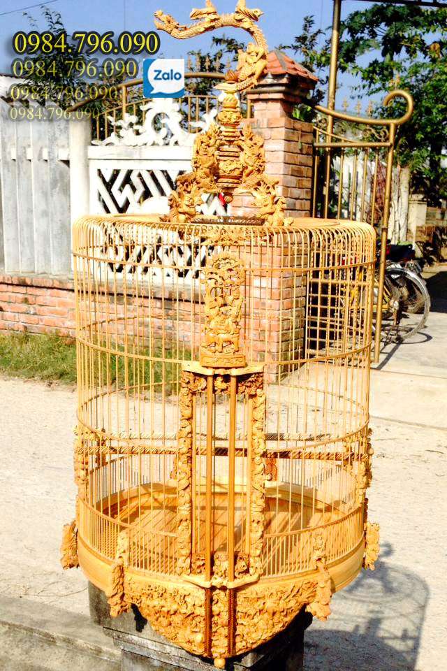 Lồng chim chào mào tre già chào mào bản 64 nan chạm Bát Tiên Quần Thú 15 Lồng chim chào mào Tre Già – Tuyệt Tác Thủ Công Cho Người Chơi Chim Sành Điệu