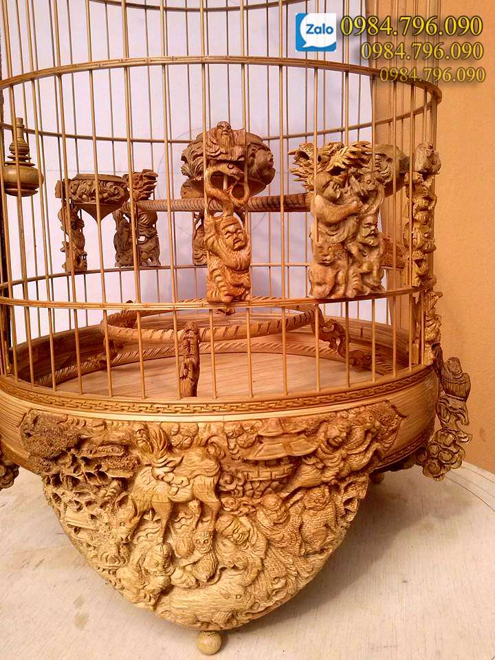 Lồng chòe đất tre già chạm Thập Nhi Hoa Giáp Quần Tiên 13 Lồng chào mào Tre Già Cho Chim Chòe Đất – Tác Phẩm Nghệ Thuật Mang Tầm Giá Trị