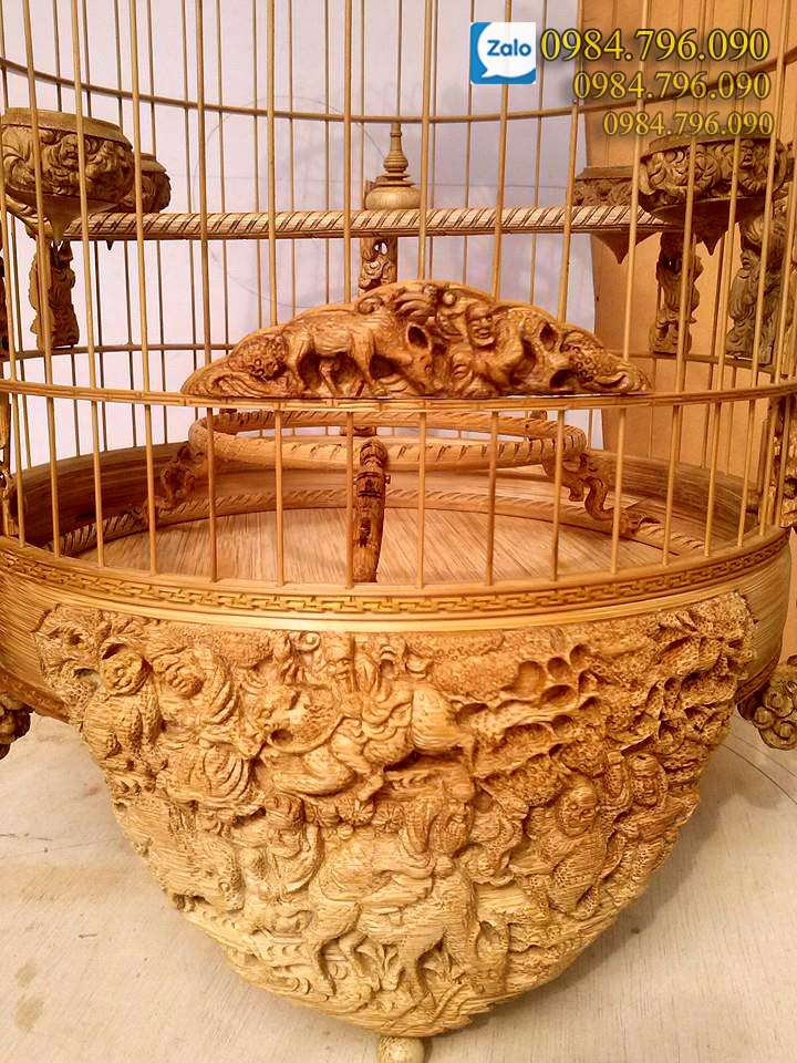 Lồng chòe đất tre già chạm Thập Nhi Hoa Giáp Quần Tiên 15 Lồng chào mào Tre Già Cho Chim Chòe Đất – Tác Phẩm Nghệ Thuật Mang Tầm Giá Trị