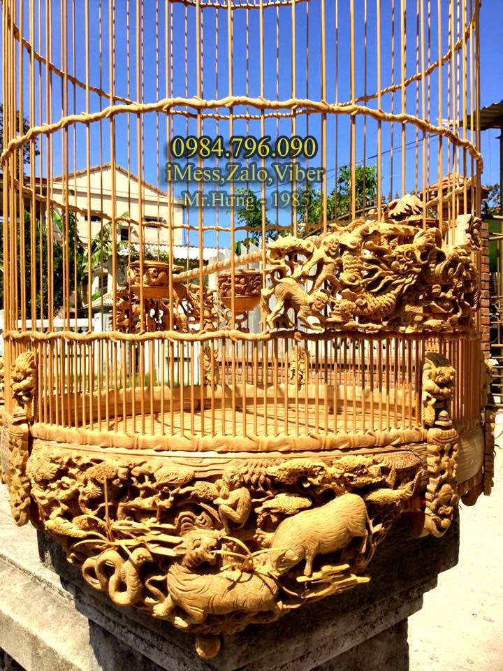 Lồng chim chào mào tre già 68 nan chạm tích 12 Con Giáp 7 3 2