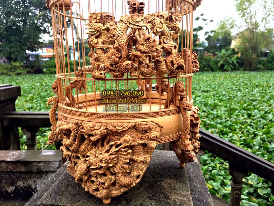 Lồng chim khuyên, phiên bản lồng tre già chạm tích Long Ngư siêu đẹp 6 4 1