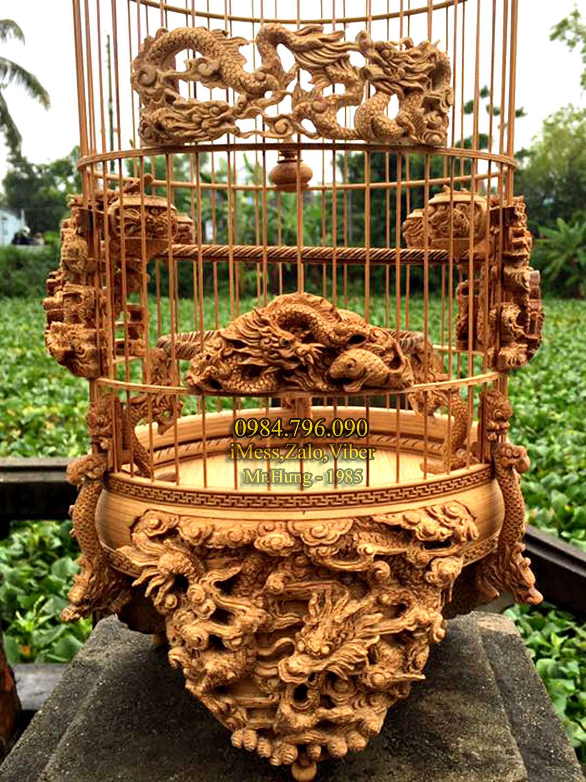Lồng chim khuyên, phiên bản lồng tre già chạm tích Long Ngư siêu đẹp 15 Lồng Chim Khuyên Tre Già – Tích Chạm Long Ngư Đục Kênh Bong Siêu Sắc Nét