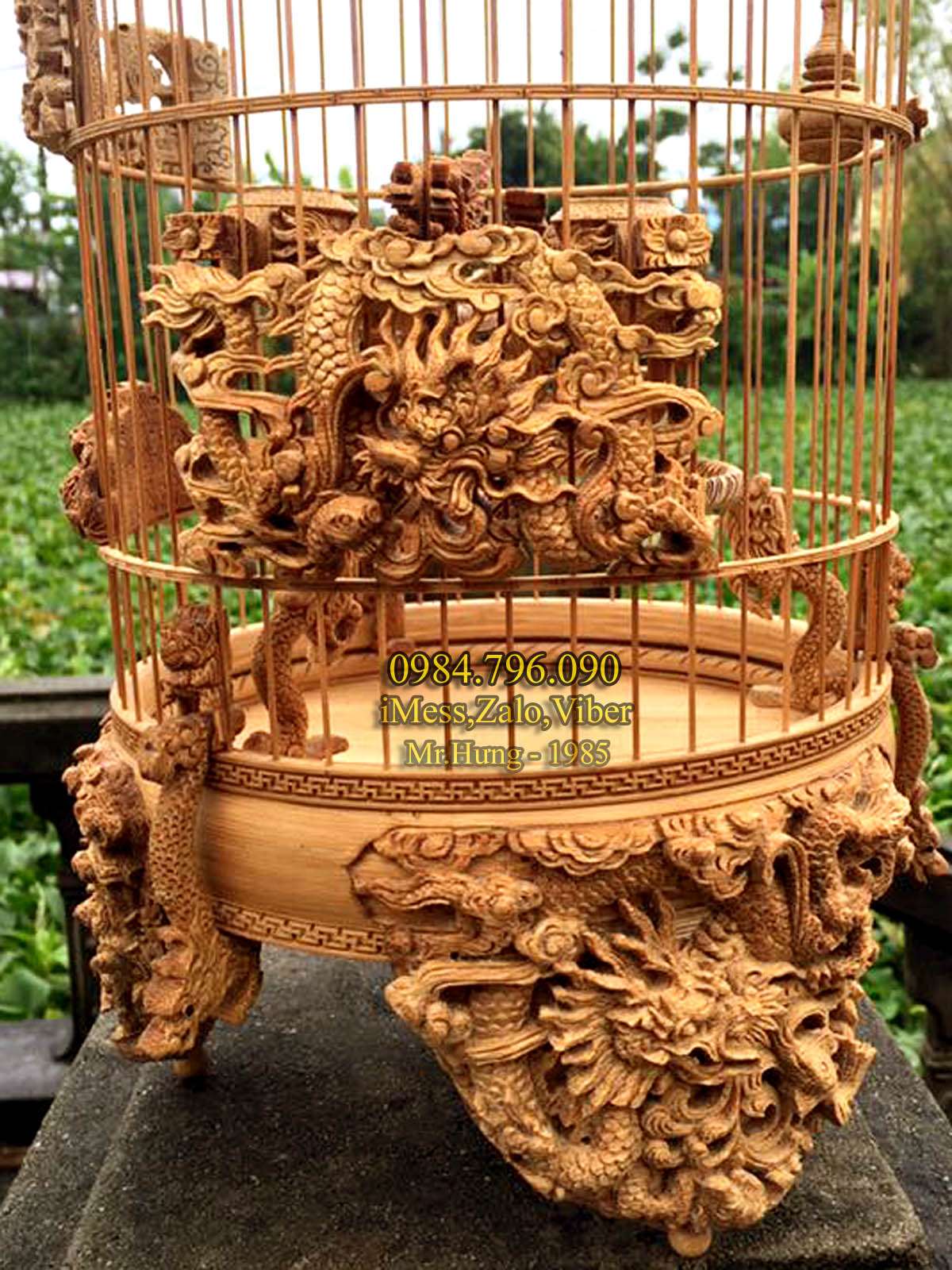 Lồng chim khuyên, phiên bản lồng tre già chạm tích Long Ngư siêu đẹp 14 Lồng Chim Khuyên Tre Già – Tích Chạm Long Ngư Đục Kênh Bong Siêu Sắc Nét