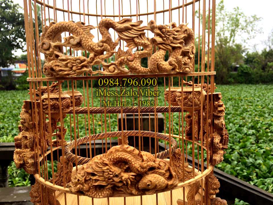Lồng chim khuyên, phiên bản lồng tre già chạm tích Long Ngư siêu đẹp 13 Lồng Chim Khuyên Tre Già – Tích Chạm Long Ngư Đục Kênh Bong Siêu Sắc Nét