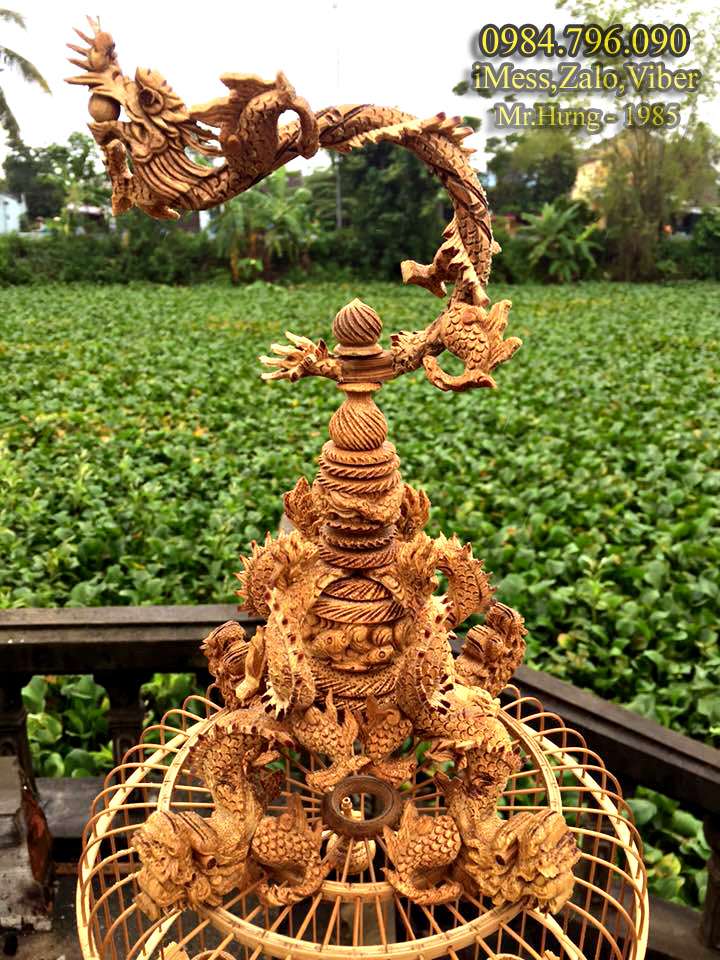 Lồng chim khuyên, phiên bản lồng tre già chạm tích Long Ngư siêu đẹp 12 Lồng Chim Khuyên Tre Già – Tích Chạm Long Ngư Đục Kênh Bong Siêu Sắc Nét