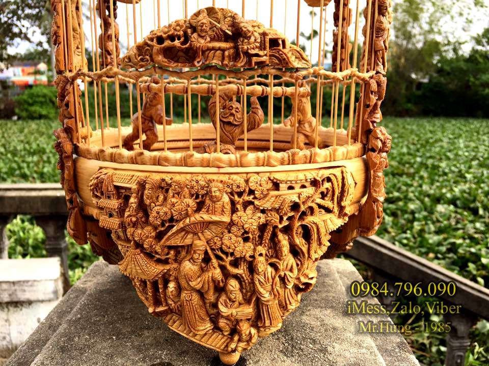Lồng chim khuyên, phiên bản lồng tre già chạm tích Hồng Lâu Mộng 14 Lồng Chim Khuyên Tre Già – Tích Chạm Hồng Lâu Mộng