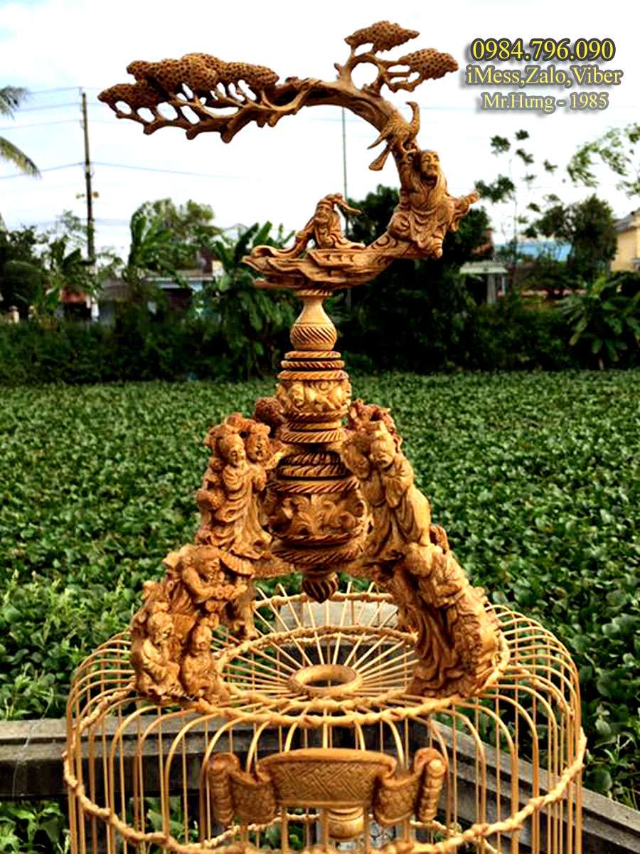 Lồng chim khuyên, phiên bản lồng tre già chạm tích Hồng Lâu Mộng 15 Lồng Chim Khuyên Tre Già – Tích Chạm Hồng Lâu Mộng