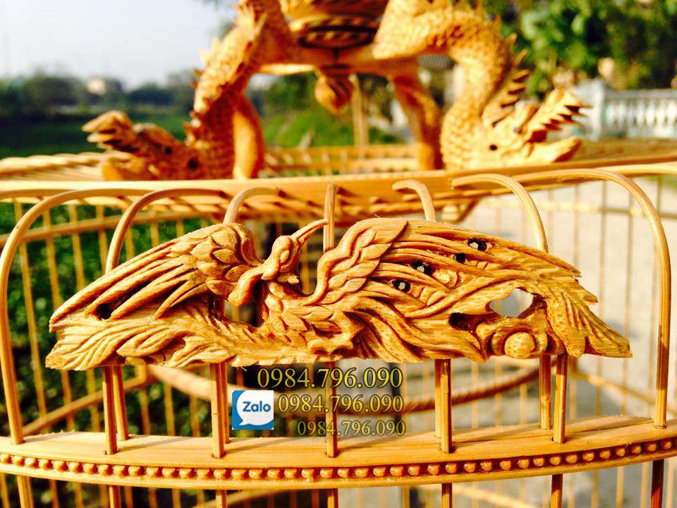 Lồng chim chào mào tre già chạm Tứ Linh Vip 68 nan 15 Lồng chim chào mào tre già Tứ Linh – Lồng Chim Chào Mào Thủ Công Cao Cấp