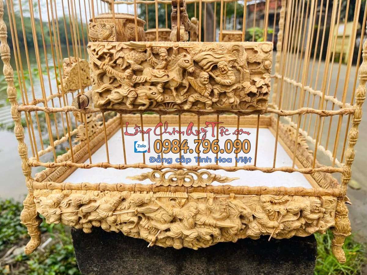 Lồng chim chào mào phom vuông chạm Tam Quốc Diễn Nghĩa 14 Lồng Chim Chào Mào Tre Già – Mẫu Lồng Vuông Huế Đẳng Cấp, Tích Chạm Tam Quốc Diễn Nghĩa