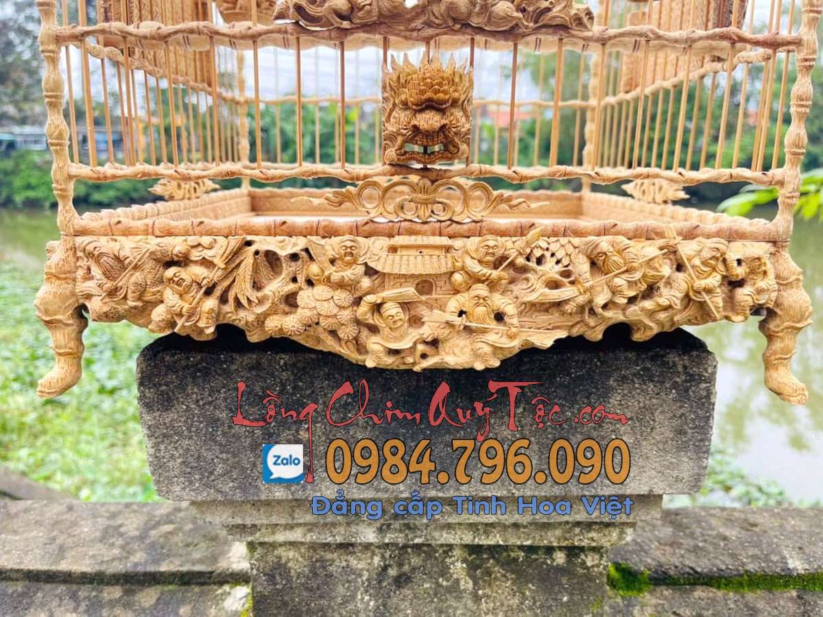 Lồng chim chào mào phom vuông chạm Tam Quốc Diễn Nghĩa 16 Lồng Chim Chào Mào Tre Già – Mẫu Lồng Vuông Huế Đẳng Cấp, Tích Chạm Tam Quốc Diễn Nghĩa
