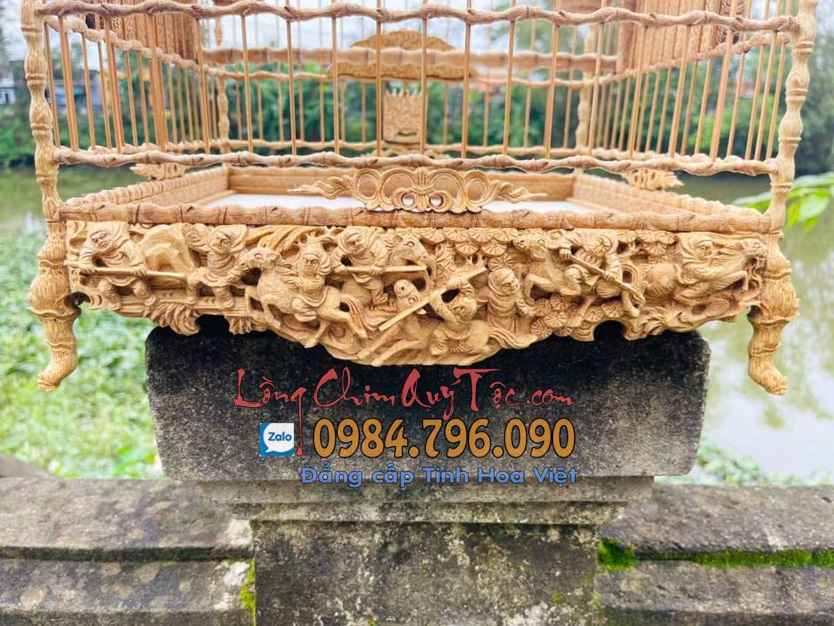 Lồng chim chào mào phom vuông chạm Tam Quốc Diễn Nghĩa 17 Lồng Chim Chào Mào Tre Già – Mẫu Lồng Vuông Huế Đẳng Cấp, Tích Chạm Tam Quốc Diễn Nghĩa