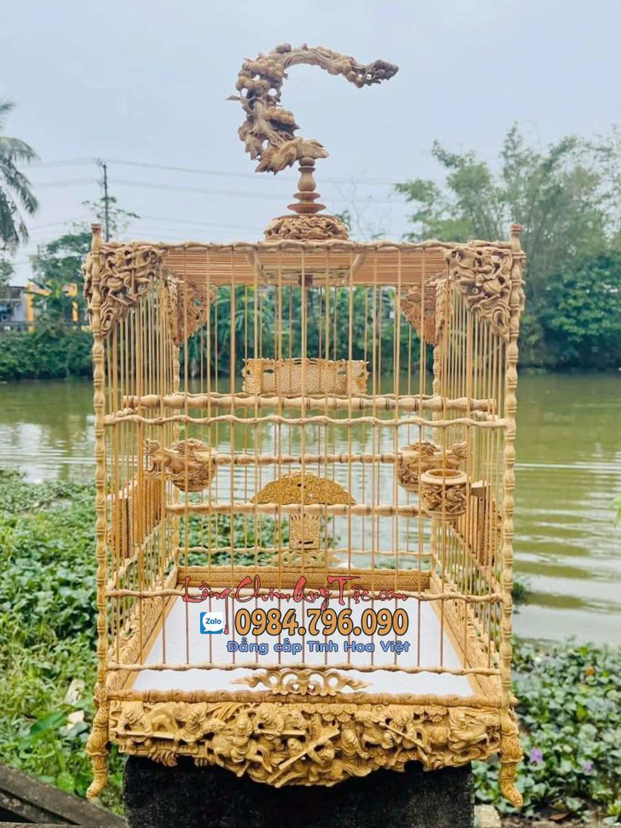 Lồng chim chào mào phom vuông chạm Tam Quốc Diễn Nghĩa 19 Lồng Chim Chào Mào Tre Già – Mẫu Lồng Vuông Huế Đẳng Cấp, Tích Chạm Tam Quốc Diễn Nghĩa